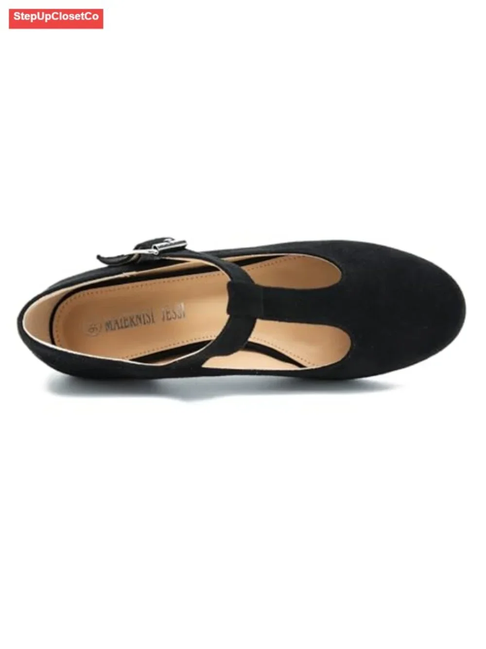 Women's T-Strap Mary Jane Pumps Low Block Heel Buckle Closure